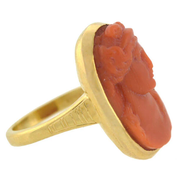 Victorian 18kt Carved Natural Coral Cameo Ring - Image 2