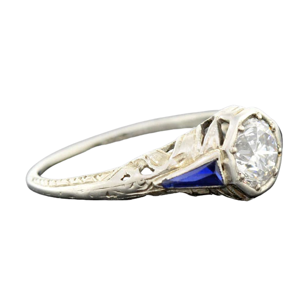 Art Deco 18kt Diamond & Sapphire Engagement Ring .82ct - Image 3