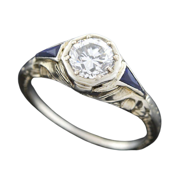 Art Deco 18kt Diamond & Sapphire Engagement Ring .82ct - Image 5