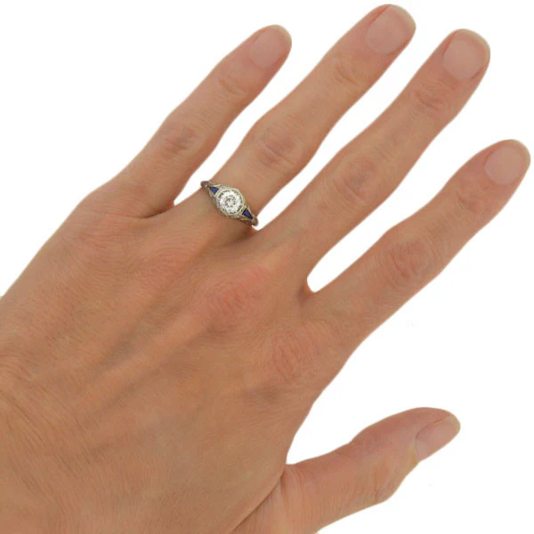 Art Deco 18kt Diamond & Sapphire Engagement Ring .82ct - Image 7