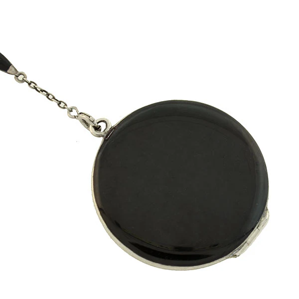 Art Deco Sterling & Black Enamel Locket Lorgnette Necklace - Image 3