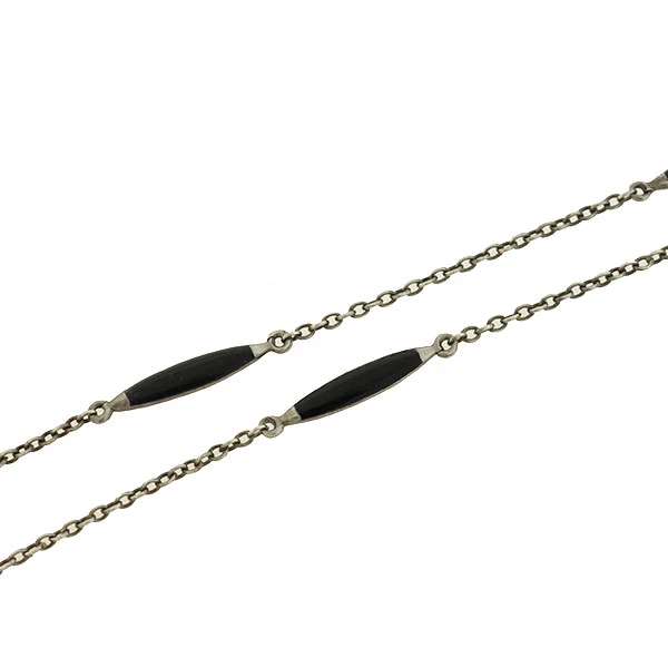 Art Deco Sterling & Black Enamel Locket Lorgnette Necklace - Image 5