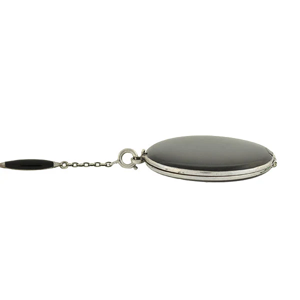 Art Deco Sterling & Black Enamel Locket Lorgnette Necklace - Image 6
