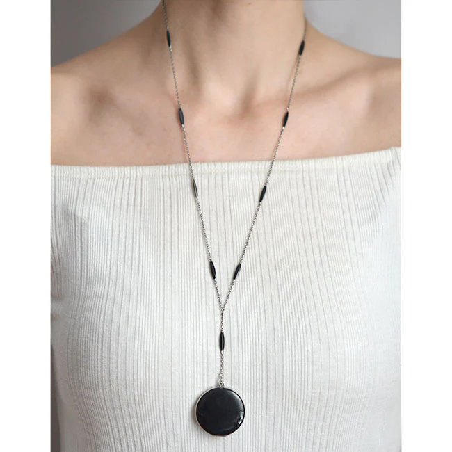 Art Deco Sterling & Black Enamel Locket Lorgnette Necklace - Image 7