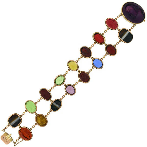Early Victorian 14kt Glass Tassie & Agate Intaglio Link Bracelet - Image 3