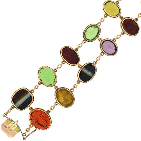 Early Victorian 14kt Glass Tassie & Agate Intaglio Link Bracelet - Image 5
