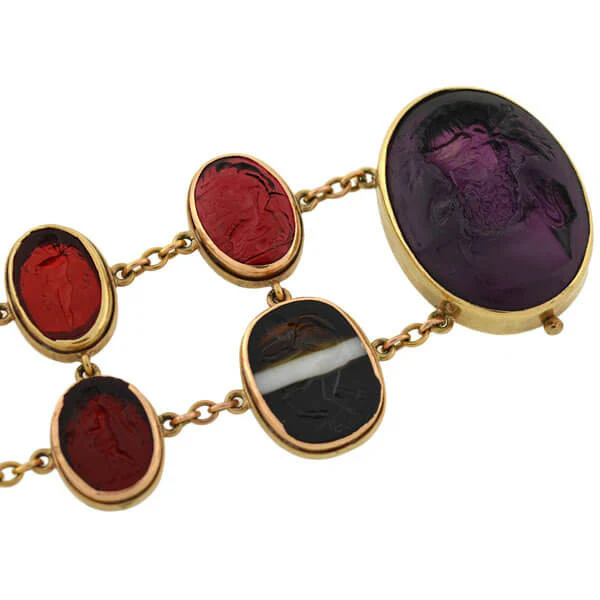 Early Victorian 14kt Glass Tassie & Agate Intaglio Link Bracelet - Image 6