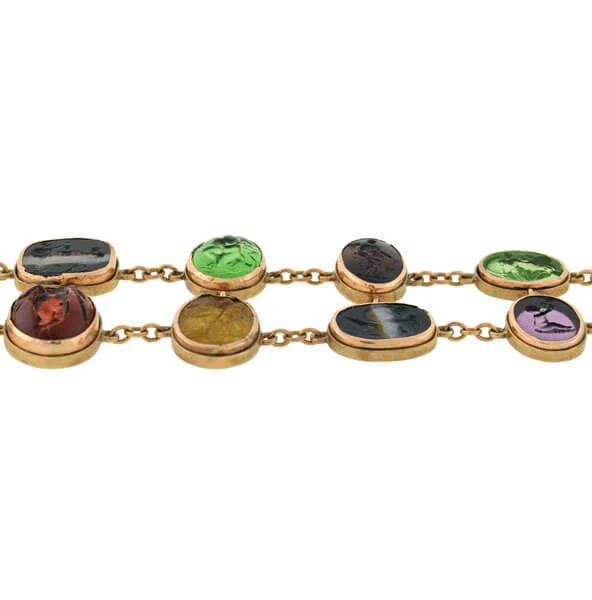 Early Victorian 14kt Glass Tassie & Agate Intaglio Link Bracelet - Image 8