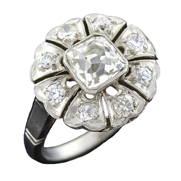 Edwardian Platinum French Cut Diamond Cluster Ring 1.10ct - Image 4