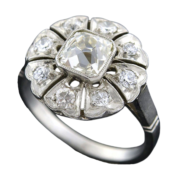 Edwardian Platinum French Cut Diamond Cluster Ring 1.10ct - Image 5