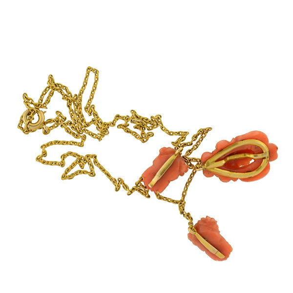 Victorian 14kt Natural Coral Carved Cameo Necklace - Image 5