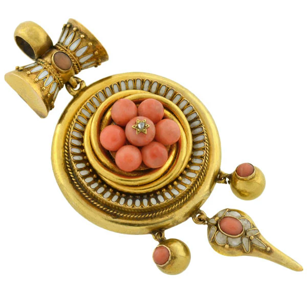 Victorian 18kt Coral Enamel Locket/Pendant - Image 2