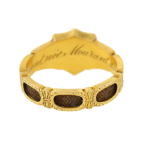 Victorian English 18kt Enamel & Woven Hair Mourning Ring - Image 3
