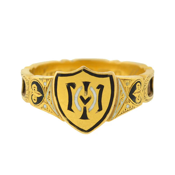 Victorian English 18kt Enamel & Woven Hair Mourning Ring - Image 5