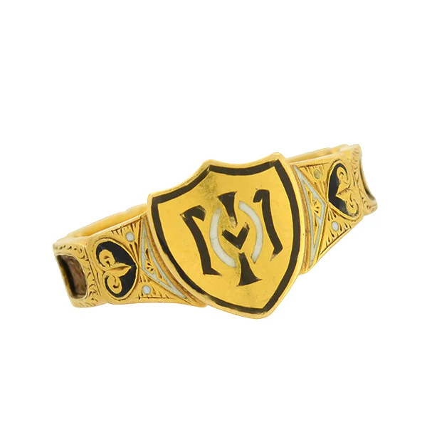Victorian English 18kt Enamel & Woven Hair Mourning Ring - Image 7