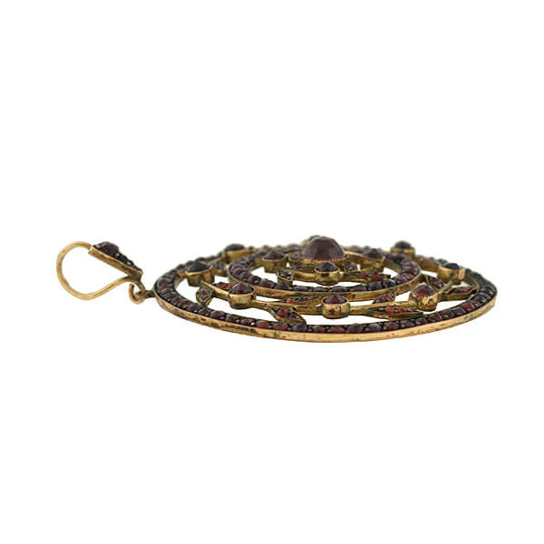 Victorian Huge Gilt & Bohemian Garnet Filigree Pendant - Image 4