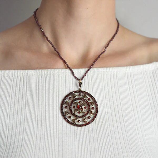 Victorian Huge Gilt & Bohemian Garnet Filigree Pendant - Image 6