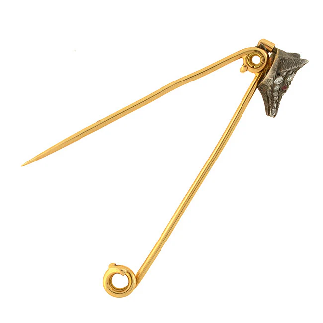 Victorian Sterling/14kt Diamond + Ruby Fox Safety Pin - Image 2