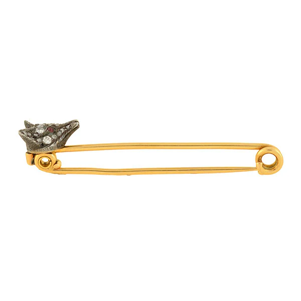 Victorian Sterling/14kt Diamond + Ruby Fox Safety Pin - Image 4