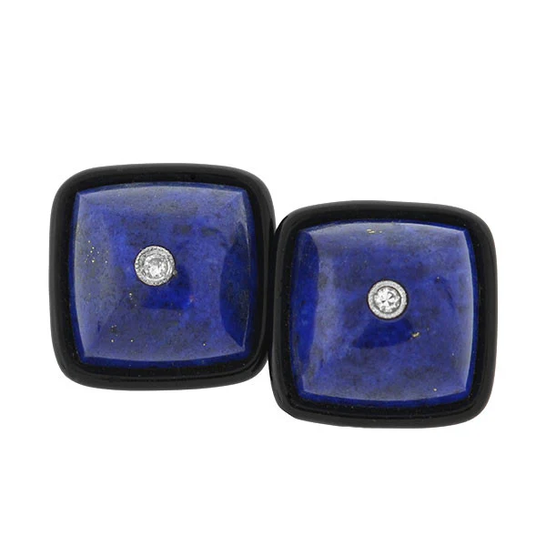 Art Deco 18k Lapis, Onyx, & Diamond Cufflinks - Image 3