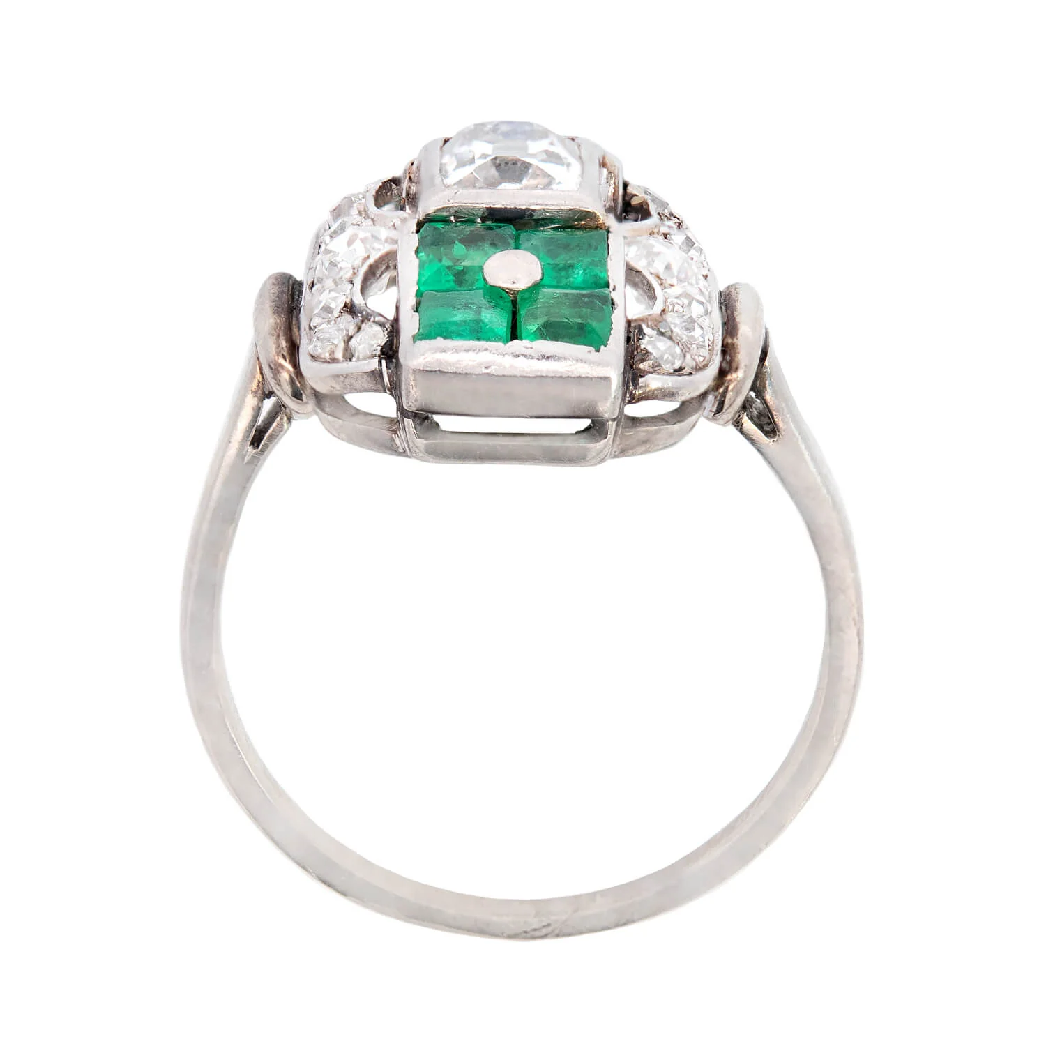 Art Deco 18k Emerald & Diamond Engagement Ring - Image 4