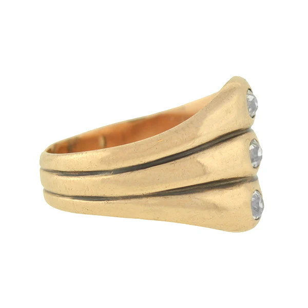 Retro 14k Diamond Three Band Ring - Image 2