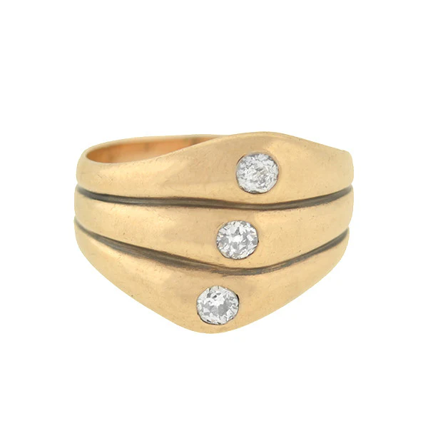 Retro 14k Diamond Three Band Ring - Image 3