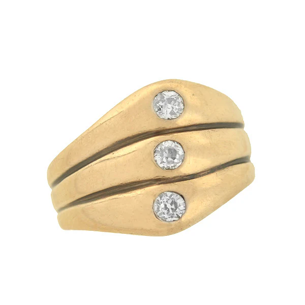 Retro 14k Diamond Three Band Ring - Image 5