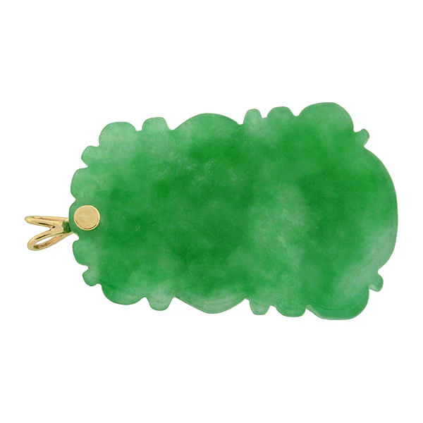 Art Deco 14kt & Diamond Carved Jadeite Pendant - Image 4