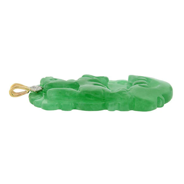 Art Deco 14kt & Diamond Carved Jadeite Pendant - Image 5