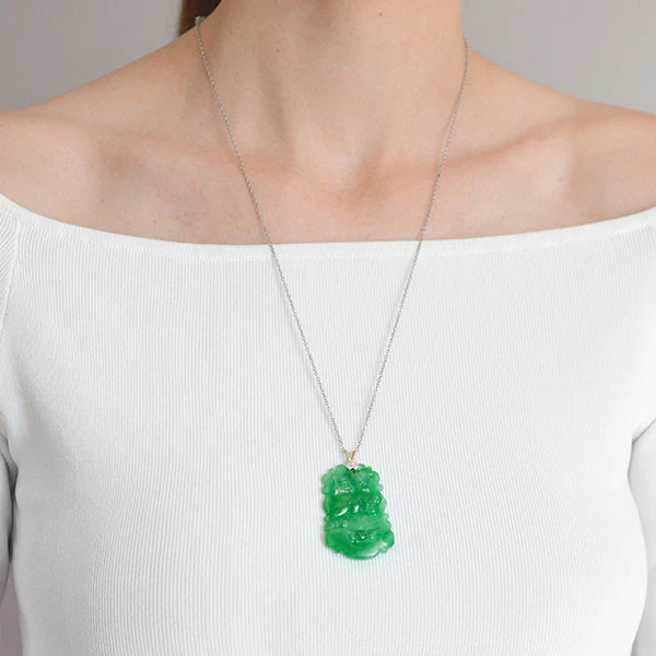 Art Deco 14kt & Diamond Carved Jadeite Pendant - Image 6