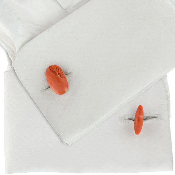 Art Deco 14kt Natural Coral Hand Carved Flower Cufflinks - Image 8