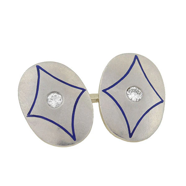 Art Deco 14kt & Platinum Enamel & Diamond Cufflinks - Image 2