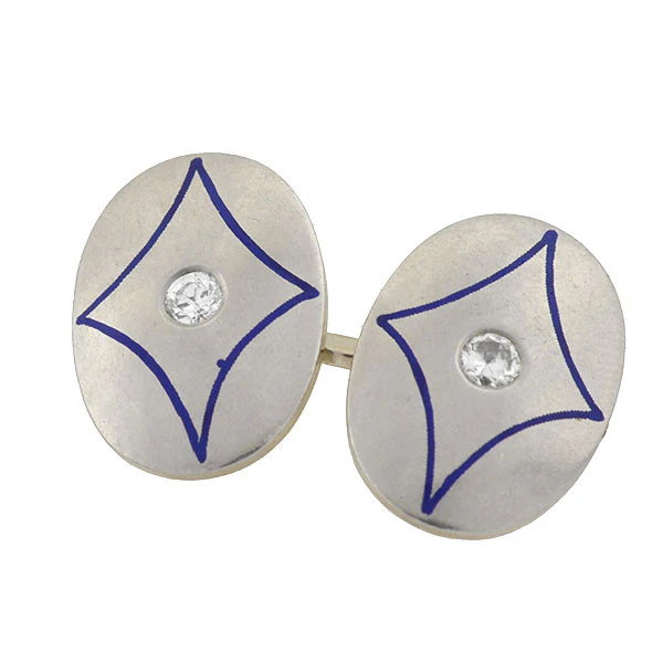 Art Deco 14kt & Platinum Enamel & Diamond Cufflinks - Image 3