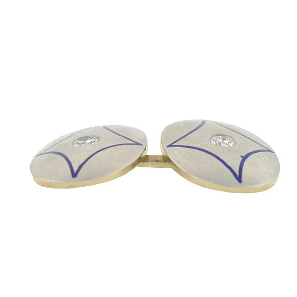 Art Deco 14kt & Platinum Enamel & Diamond Cufflinks - Image 5