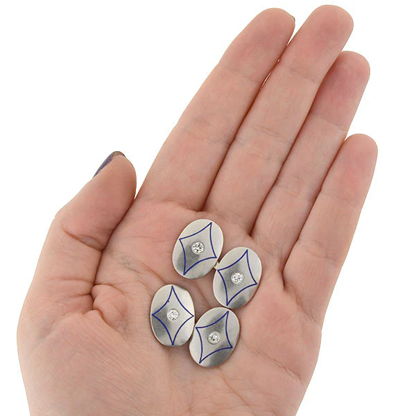 Art Deco 14kt & Platinum Enamel & Diamond Cufflinks - Image 6
