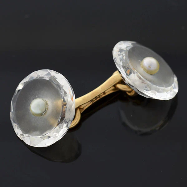 LARTER & SONS Art Deco 14kt Rock Crystal & Pearl Cufflinks - Image 4