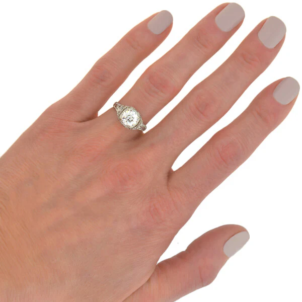 Art Deco 18kt Diamond Filigree Engagement Ring 1.59ct - Image 7