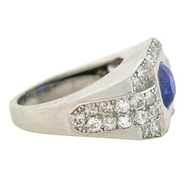 Late Art Deco French Platinum 4.30ct Natural Ceylon Sapphire Diamond Ring - Image 2
