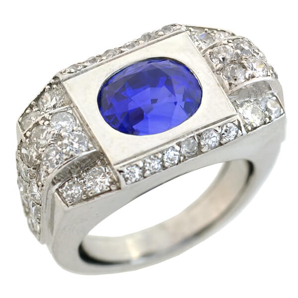 Late Art Deco French Platinum 4.30ct Natural Ceylon Sapphire Diamond Ring - Image 4
