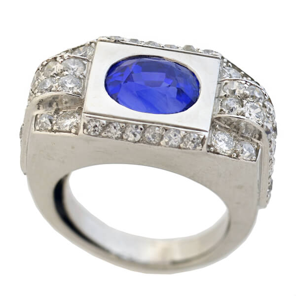 Late Art Deco French Platinum 4.30ct Natural Ceylon Sapphire Diamond Ring - Image 5