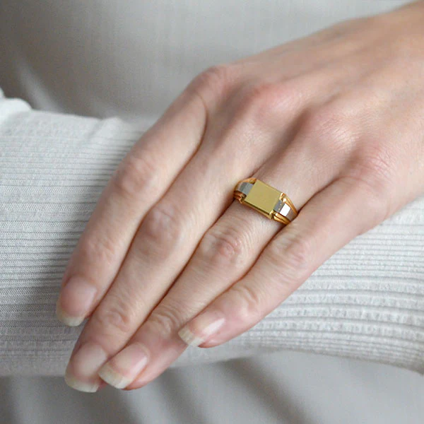 Art Deco French 18kt Mixed Metals Signet Ring - Image 7