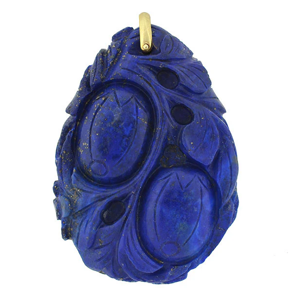 Art Deco Large Chinese Hand Carved Lapis Pendant - Image 2