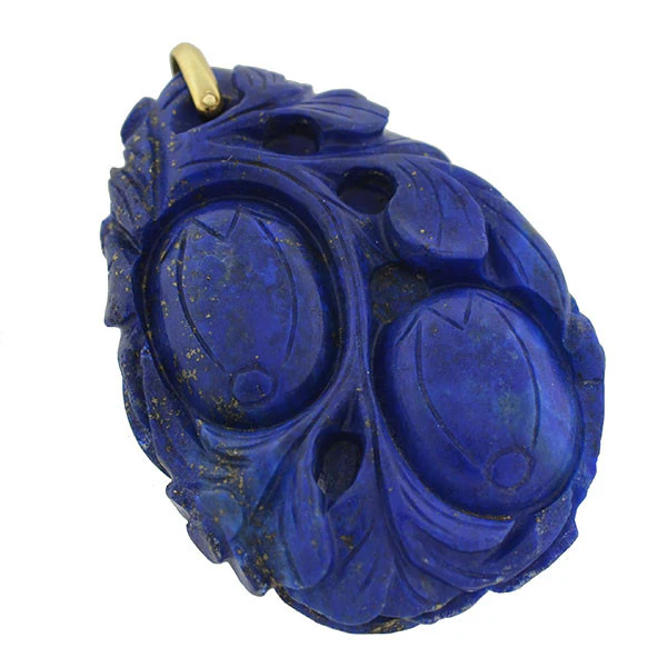 Art Deco Large Chinese Hand Carved Lapis Pendant - Image 3