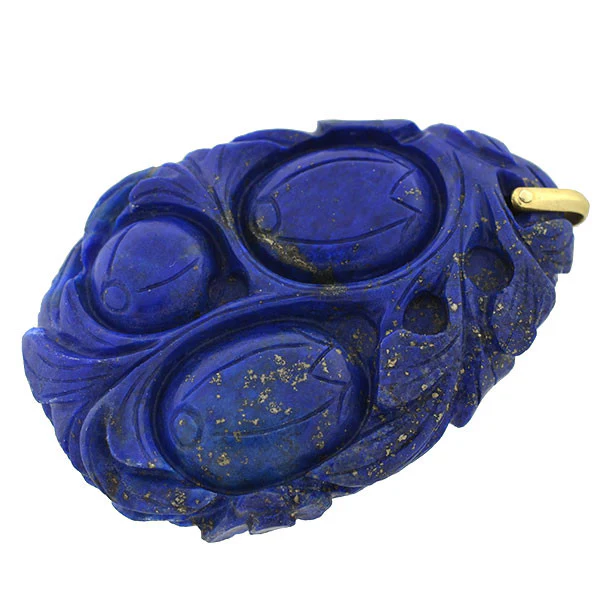Art Deco Large Chinese Hand Carved Lapis Pendant - Image 4