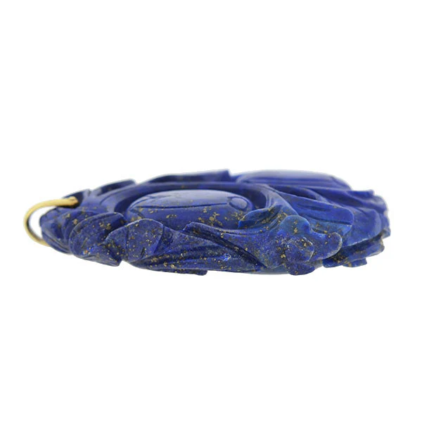 Art Deco Large Chinese Hand Carved Lapis Pendant - Image 5