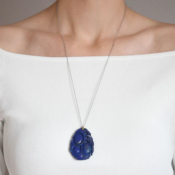 Art Deco Large Chinese Hand Carved Lapis Pendant - Image 6