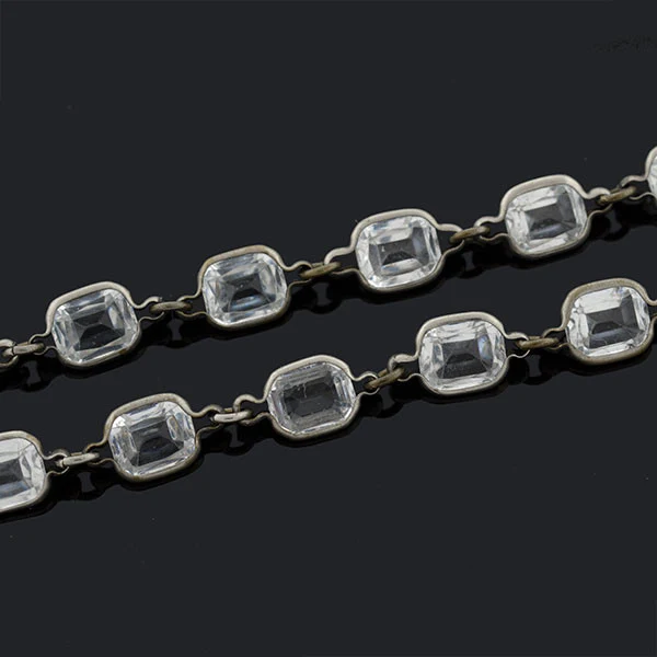 Art Deco Long Silver Faceted Crystal Necklace 43" - Image 2