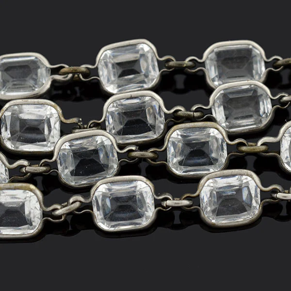 Art Deco Long Silver Faceted Crystal Necklace 43" - Image 3