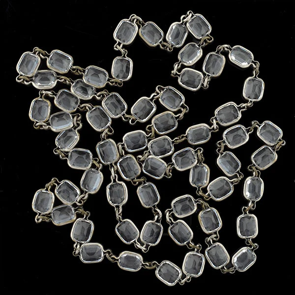 Art Deco Long Silver Faceted Crystal Necklace 43" - Image 5